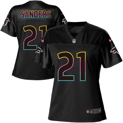 Nike Falcons #21 Deion Sanders Black Women's NFL Fashion Game Jersey - Click Image to Close